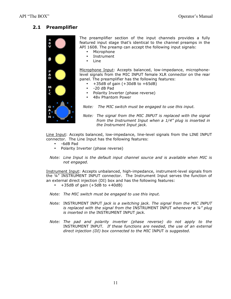 1 preamplifier | API Audio THE BOX User Manual | Page 11 / 97