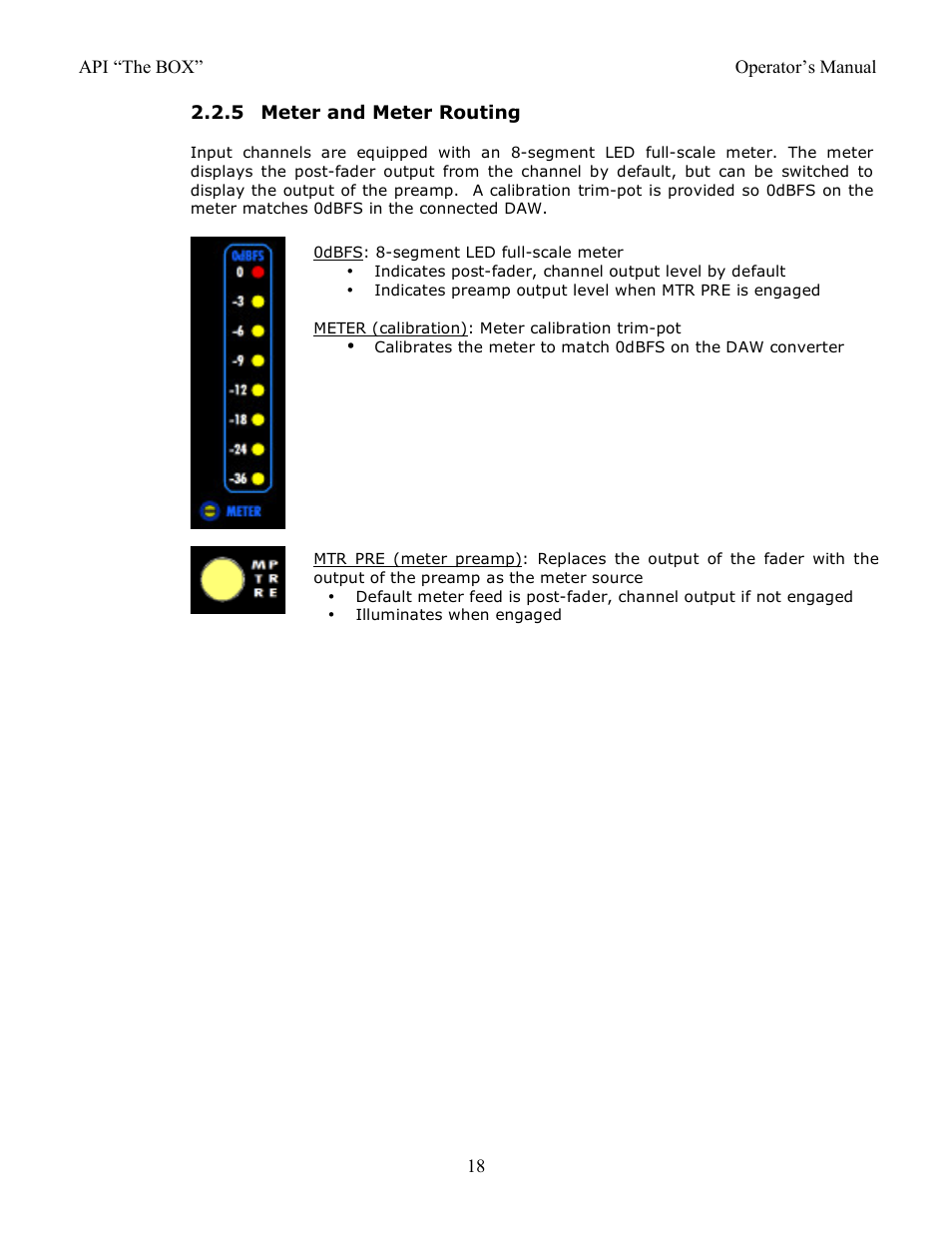 5 meter and meter routing | API Audio THE BOX User Manual | Page 18 / 97