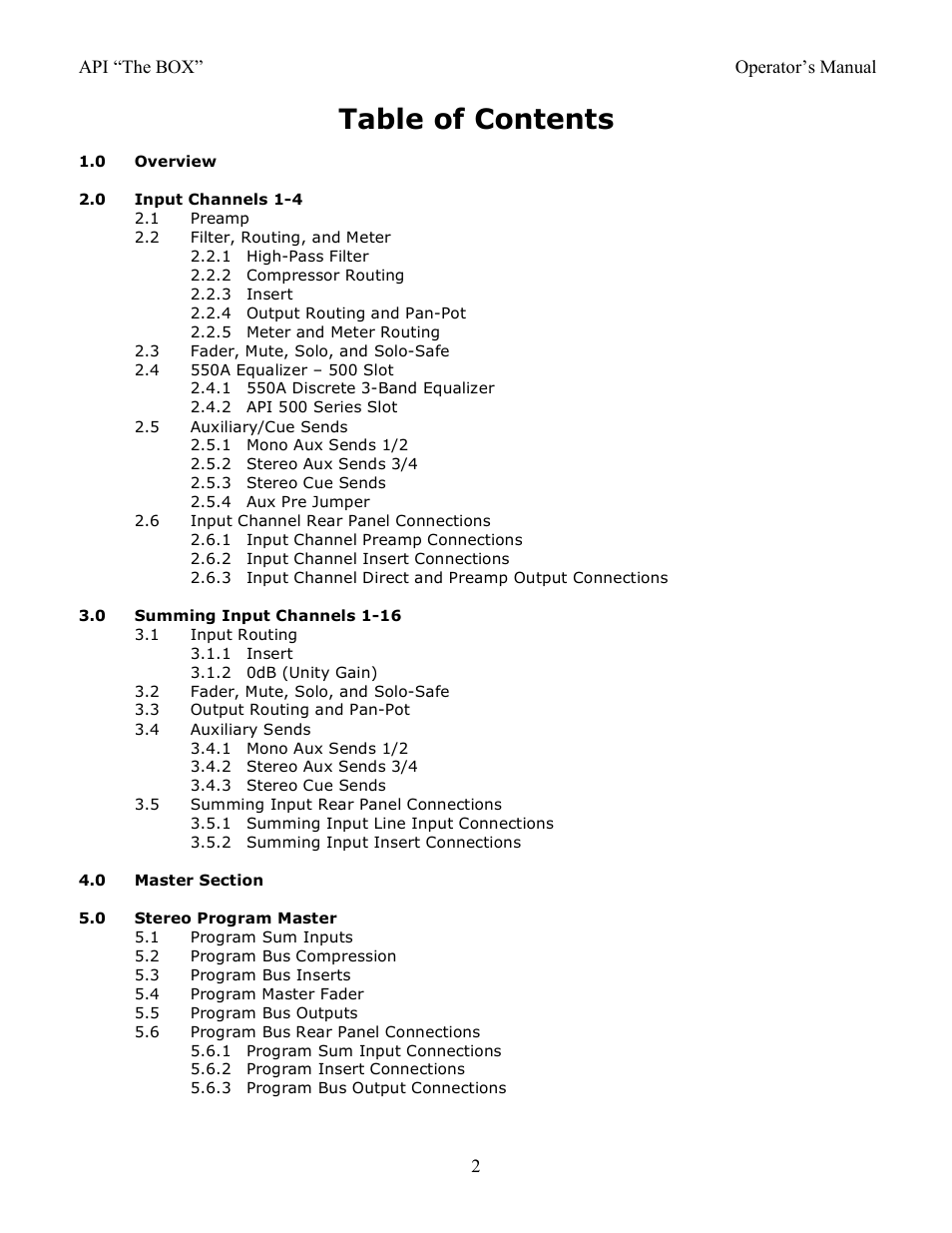 API Audio THE BOX User Manual | Page 2 / 97