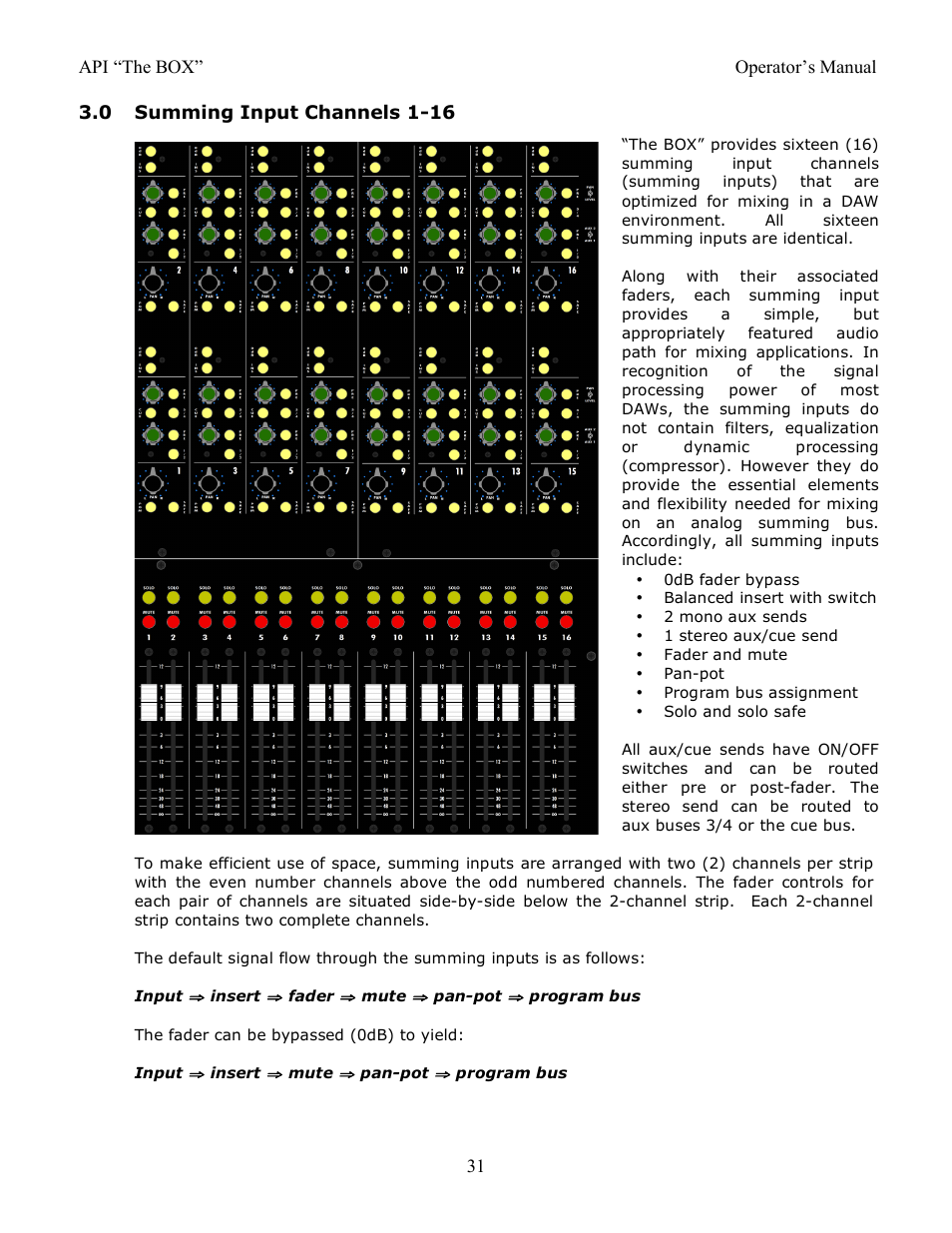 0 summing input channels 1-16 | API Audio THE BOX User Manual | Page 31 / 97