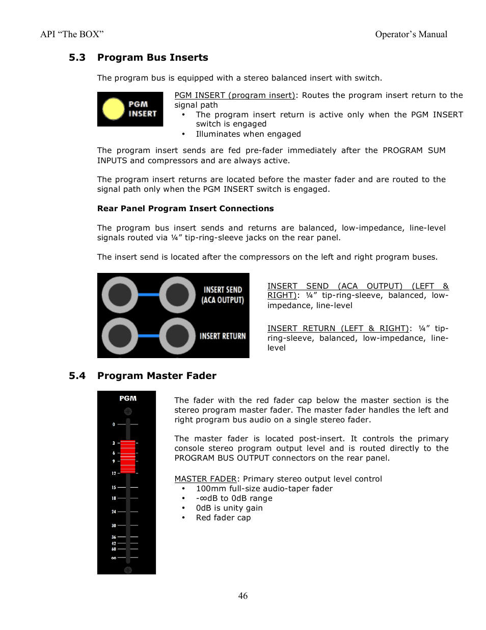 3 program bus inserts, 4 program master fader | API Audio THE BOX User Manual | Page 46 / 97
