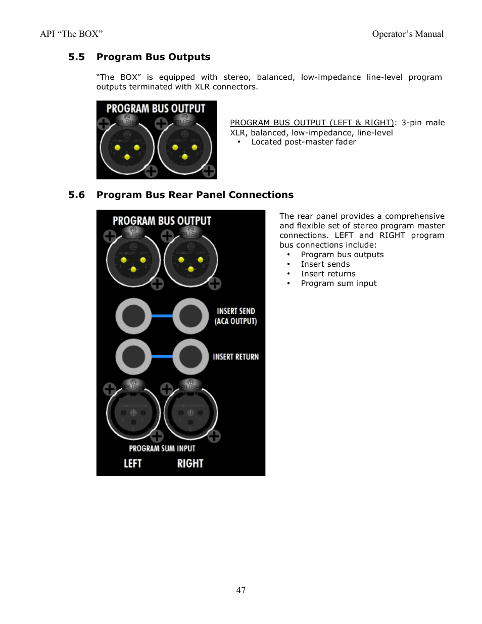 5 program bus outputs, 6 program bus rear panel connections | API Audio THE BOX User Manual | Page 47 / 97