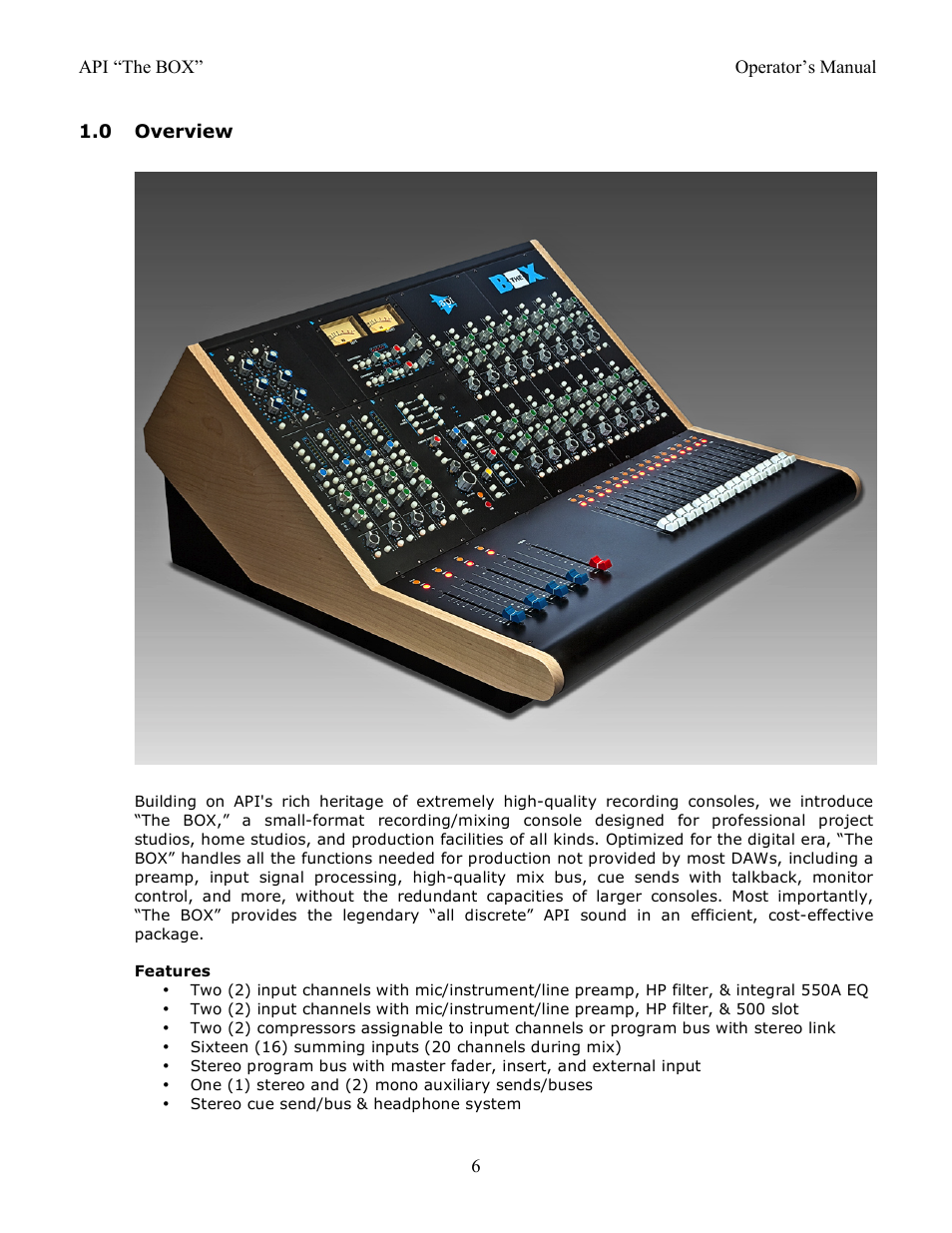0 overview | API Audio THE BOX User Manual | Page 6 / 97