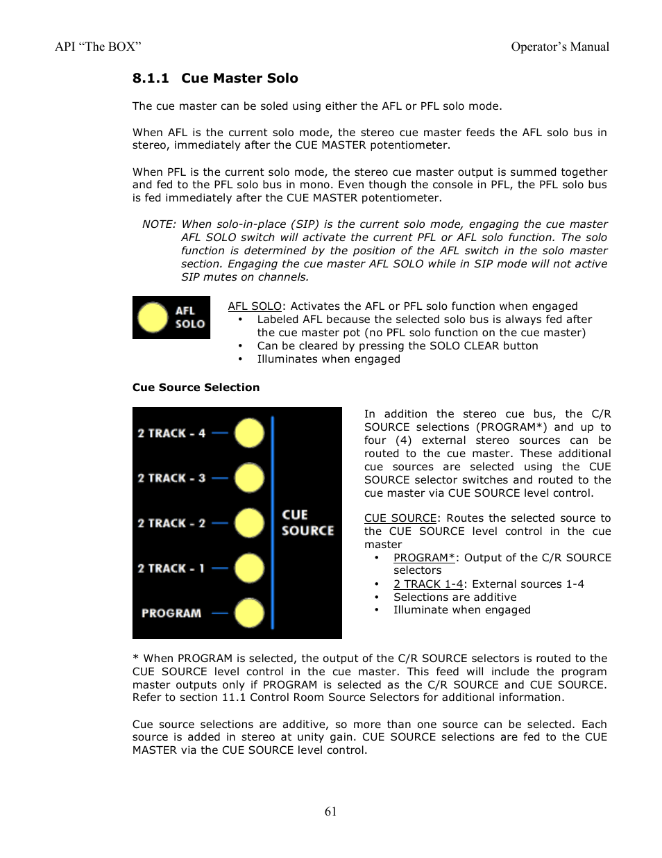 1 cue master solo | API Audio THE BOX User Manual | Page 61 / 97