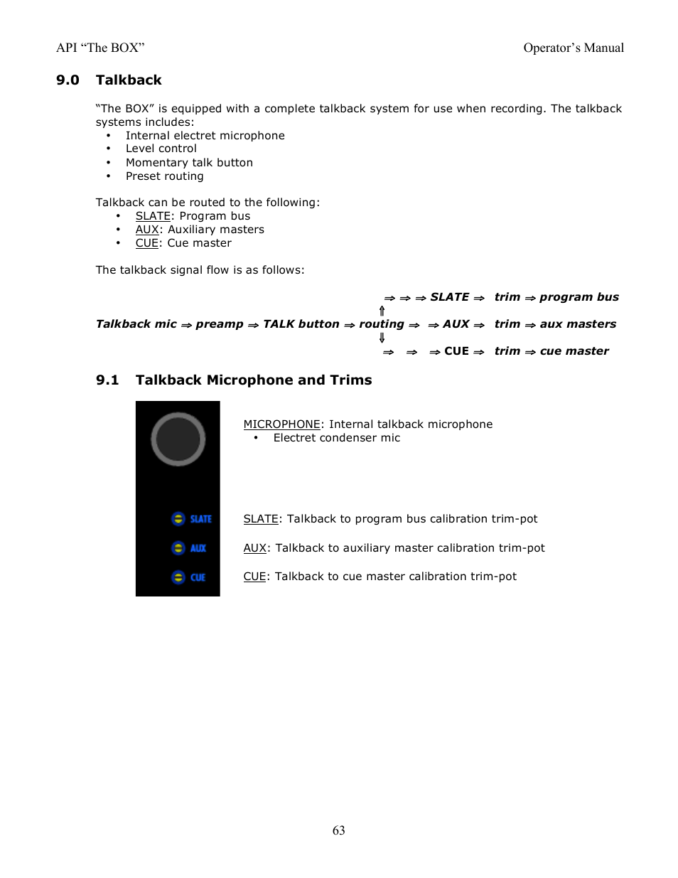 0 talkback, 1 talkback microphone and trims | API Audio THE BOX User Manual | Page 63 / 97