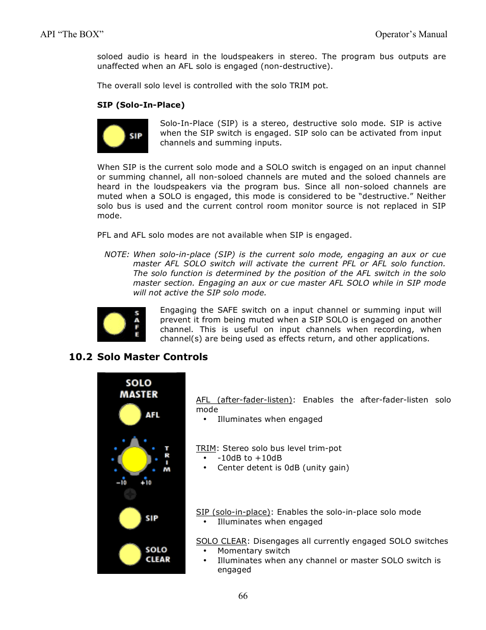 2 solo master controls | API Audio THE BOX User Manual | Page 66 / 97