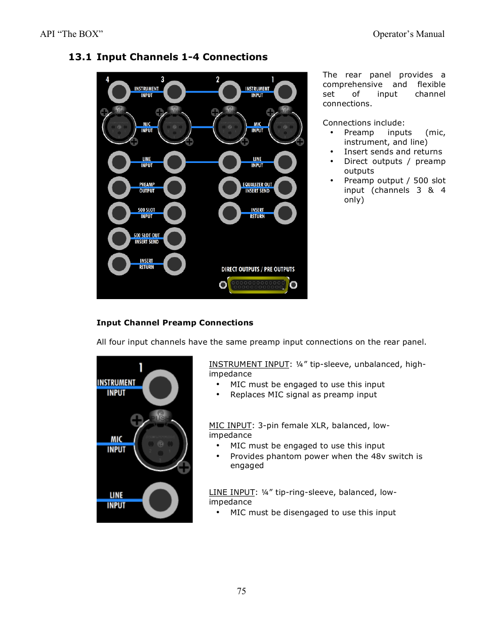1 input channels 1-4 connections | API Audio THE BOX User Manual | Page 75 / 97