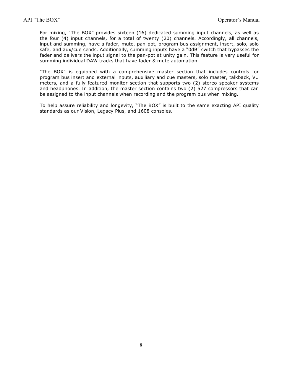 API Audio THE BOX User Manual | Page 8 / 97