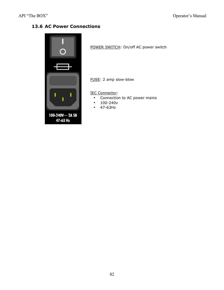 6 ac power connections | API Audio THE BOX User Manual | Page 82 / 97