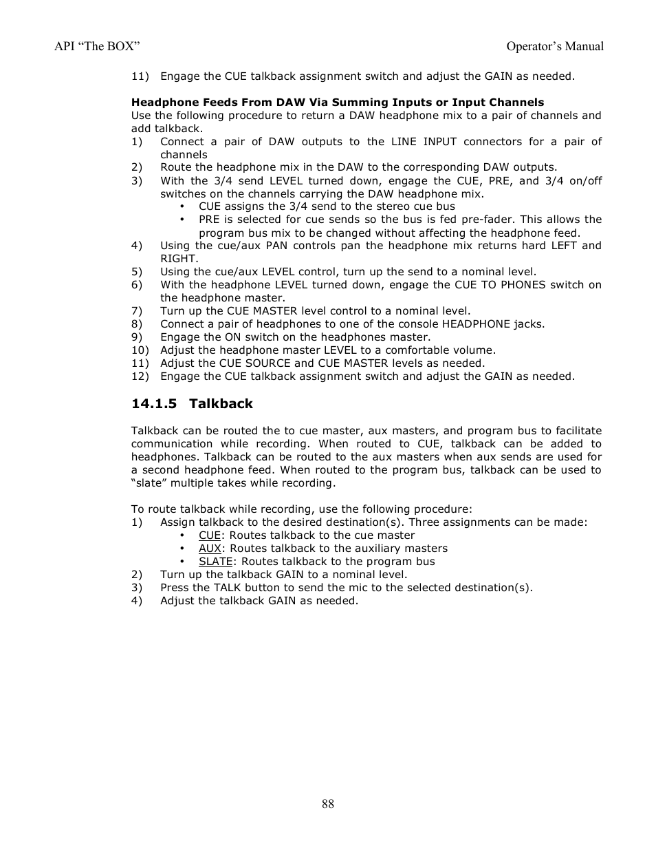5 talkback | API Audio THE BOX User Manual | Page 88 / 97