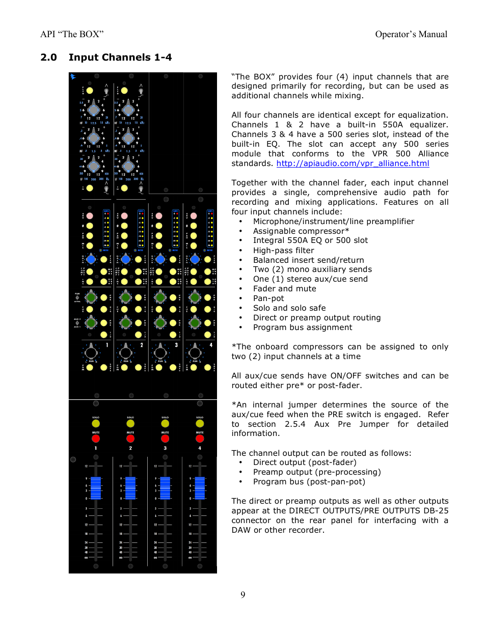 0 input channels 1-4 | API Audio THE BOX User Manual | Page 9 / 97