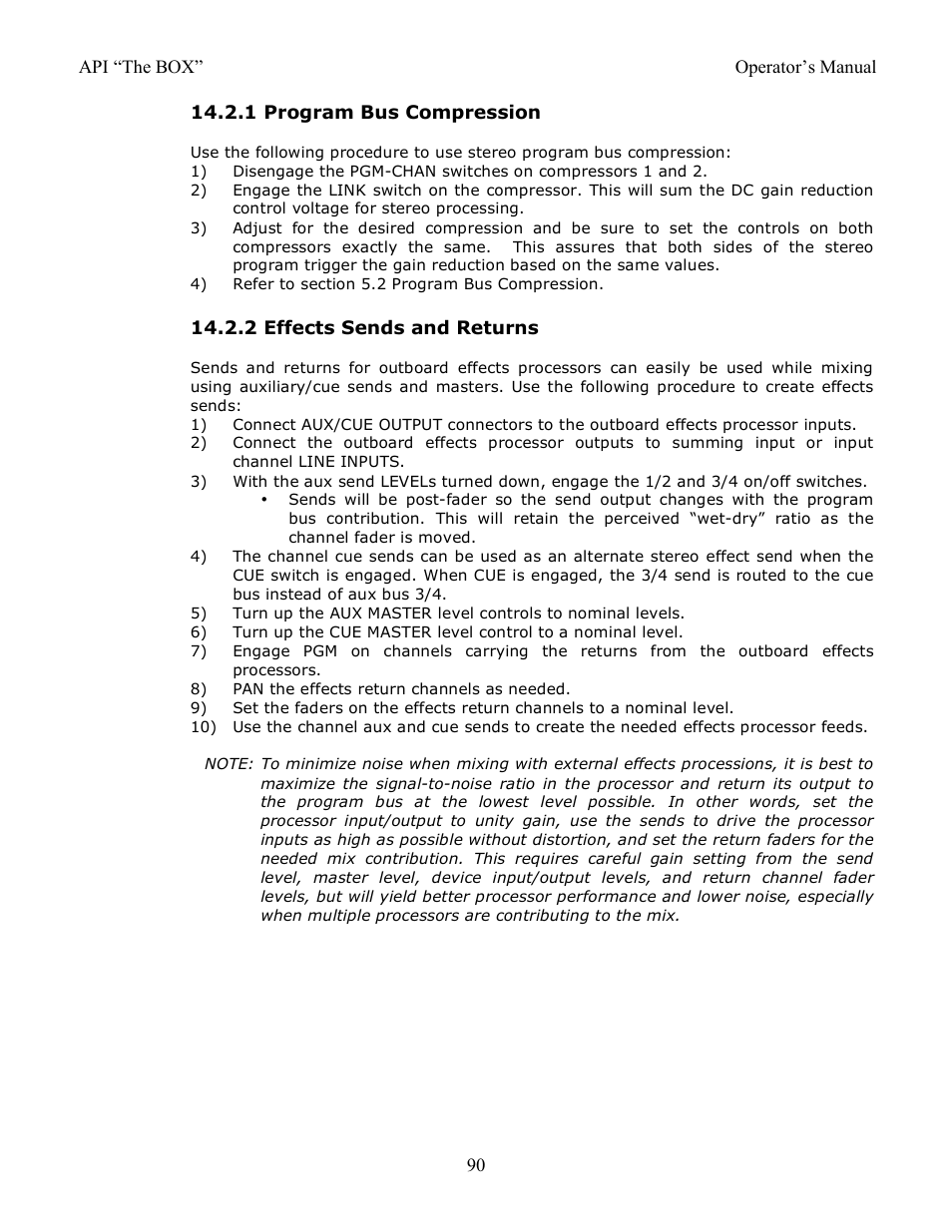 1 program bus compression, 2 effects sends and returns | API Audio THE BOX User Manual | Page 90 / 97