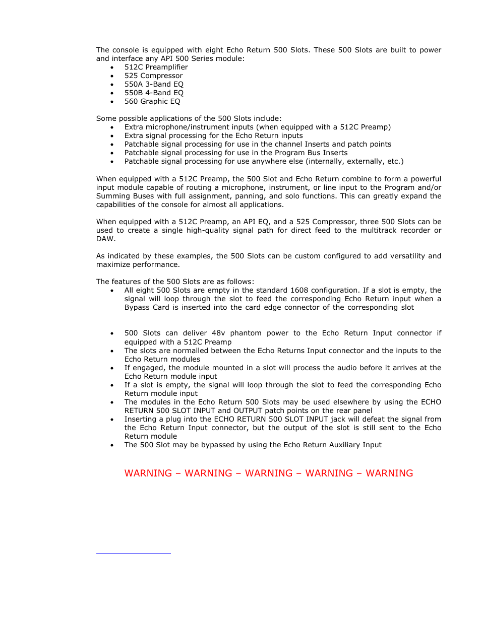 Warning – warning – warning – warning – warning | API Audio 1608 Recording Console User Manual | Page 62 / 66