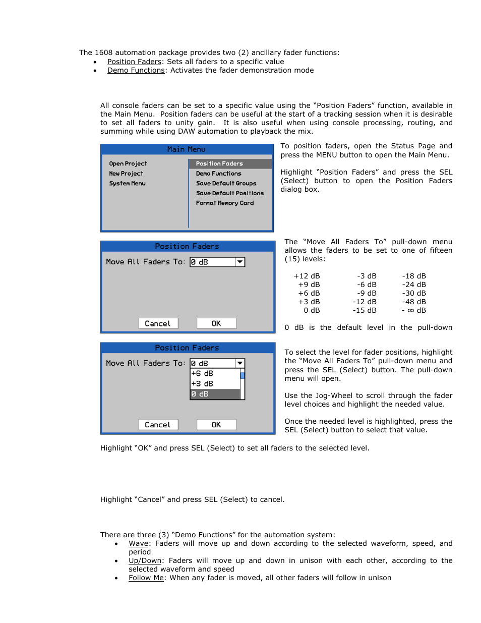 0 ancillary fader functions | API Audio 1608 Automation User Manual | Page 113 / 138
