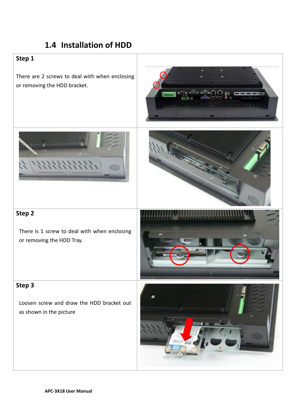 4 installation of hdd…………………….….…………………………….……….13, 4 installation of hdd | Aplex Technology APC-3218 User Manual | Page 13 / 102