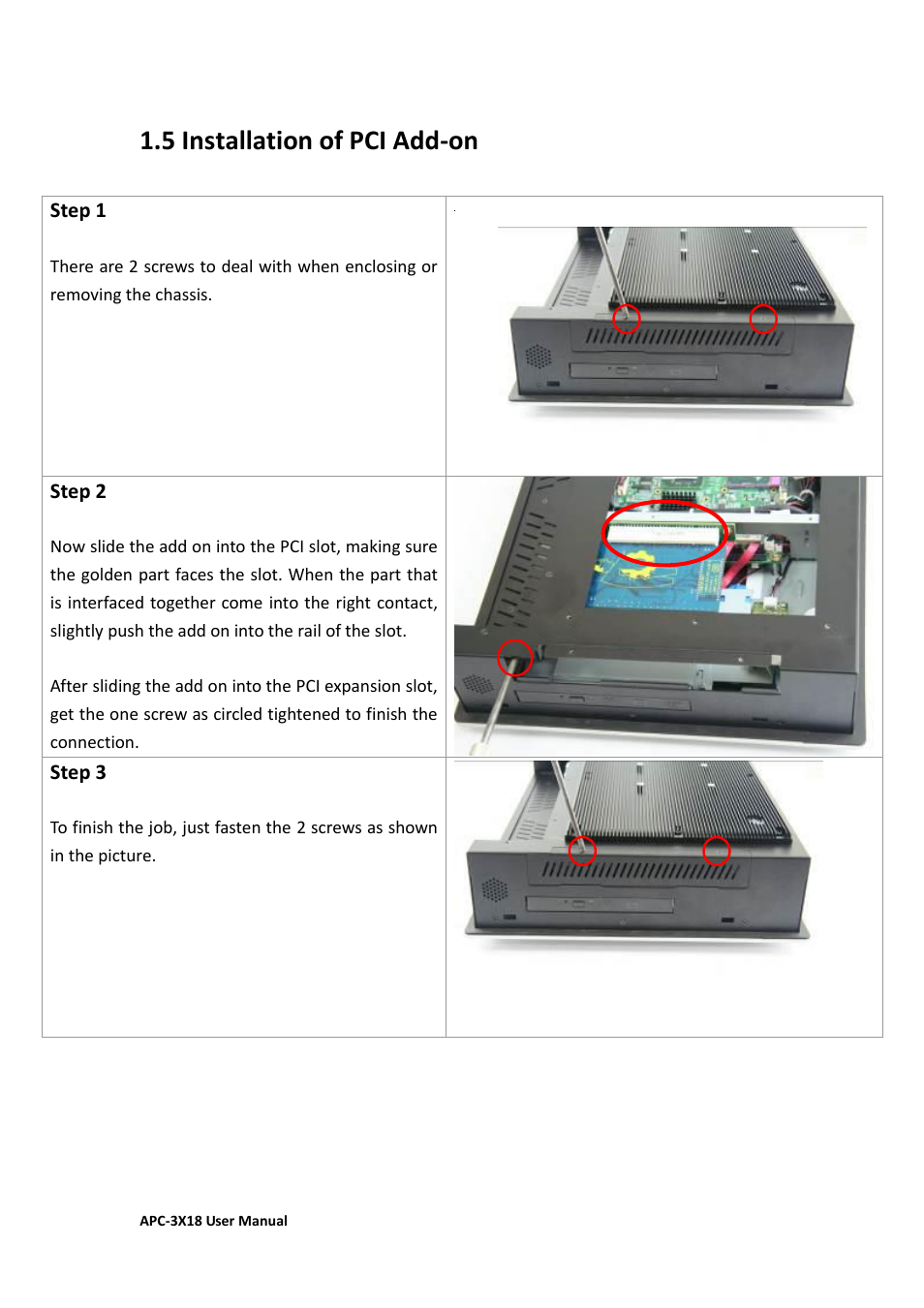 5 installation of pci add-on | Aplex Technology APC-3218 User Manual | Page 15 / 102