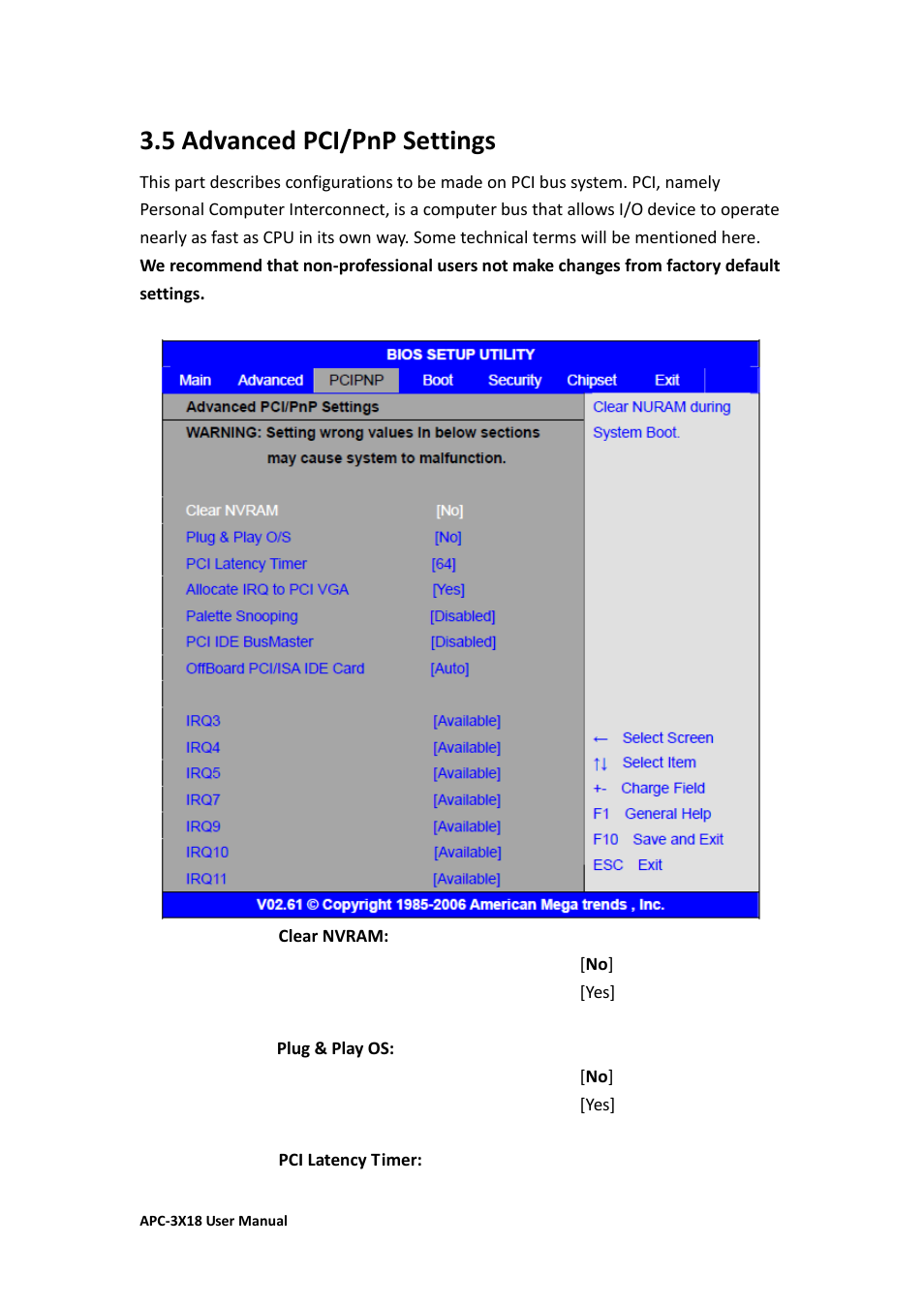 5 advanced pci/pnp settings | Aplex Technology APC-3218 User Manual | Page 57 / 102