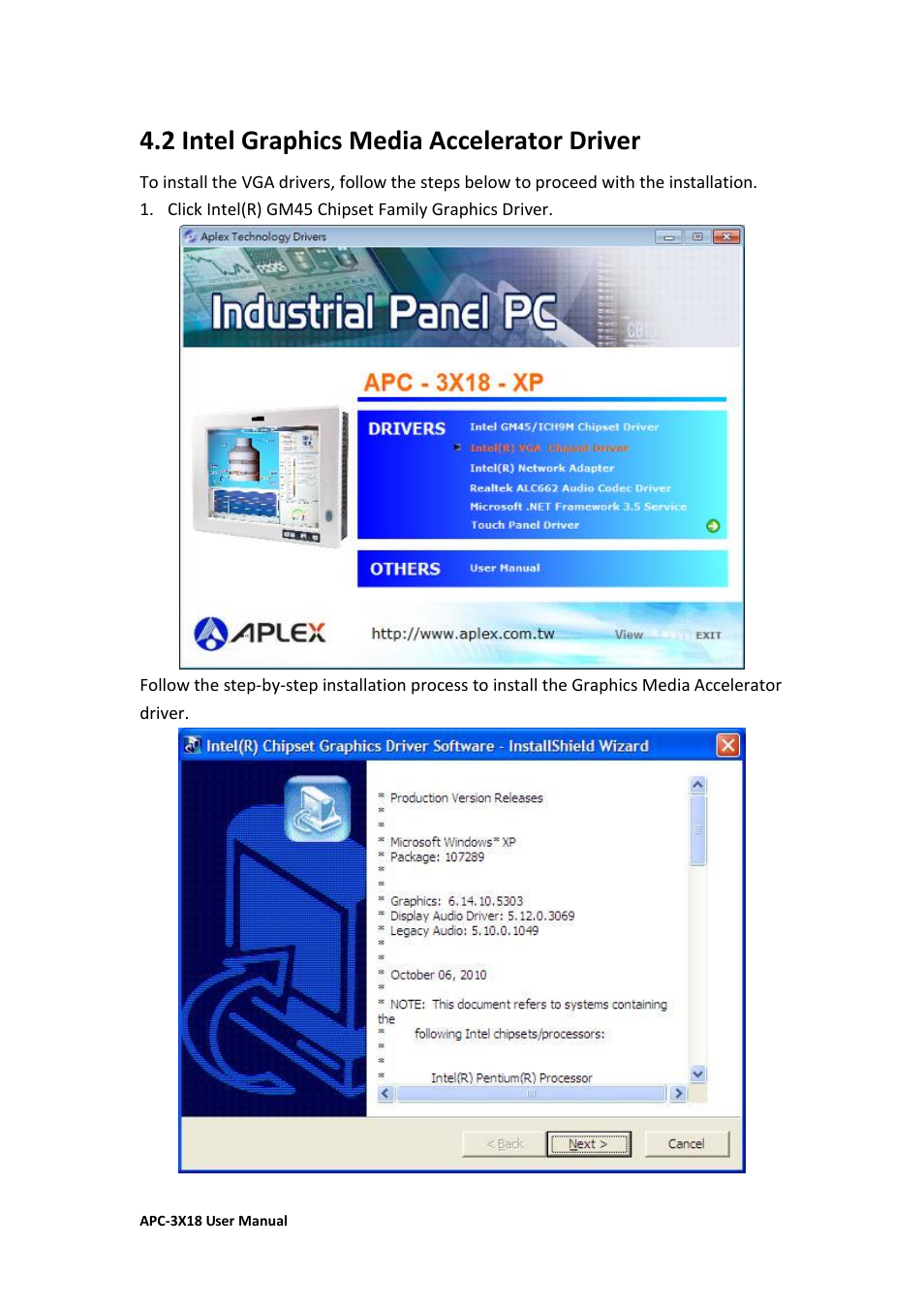 2 intel graphics media accelerator driver | Aplex Technology APC-3218 User Manual | Page 75 / 102