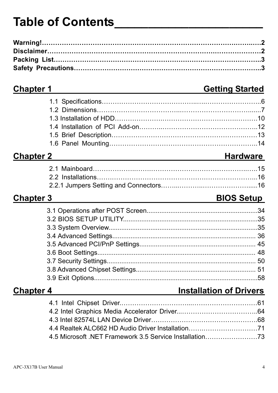 Aplex Technology APC-3517B User Manual | Page 4 / 91