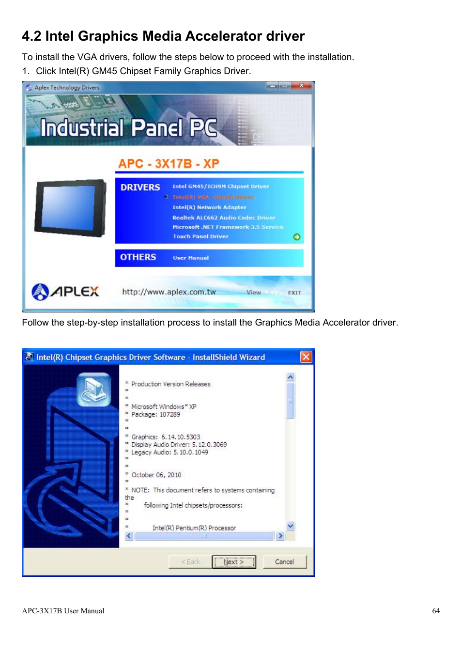 2 intel graphics media accelerator driver | Aplex Technology APC-3517B User Manual | Page 64 / 91