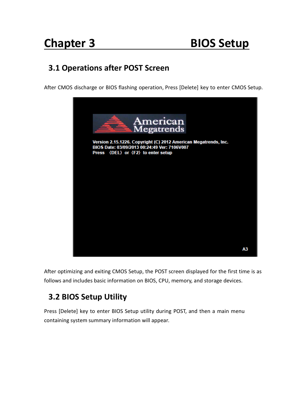 Chapter 3 bios setup, 1 operations after post screen, 2 bios setup utility | Aplex Technology ARCHMI-707 User Manual | Page 54 / 108