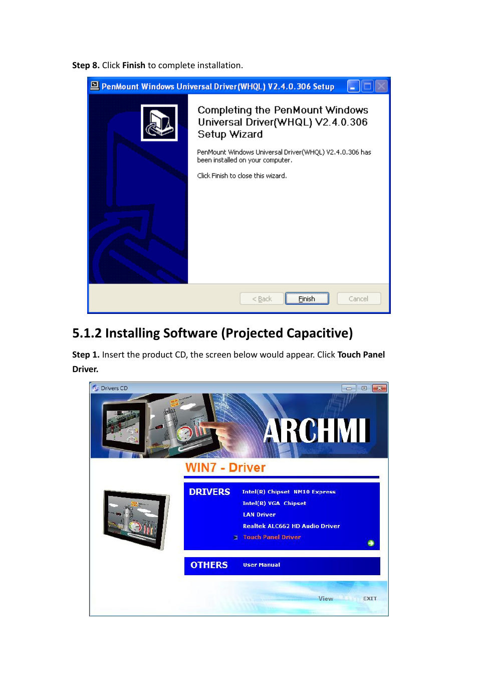 2 installing software (projected capacitive) | Aplex Technology ARCHMI-707 User Manual | Page 85 / 108