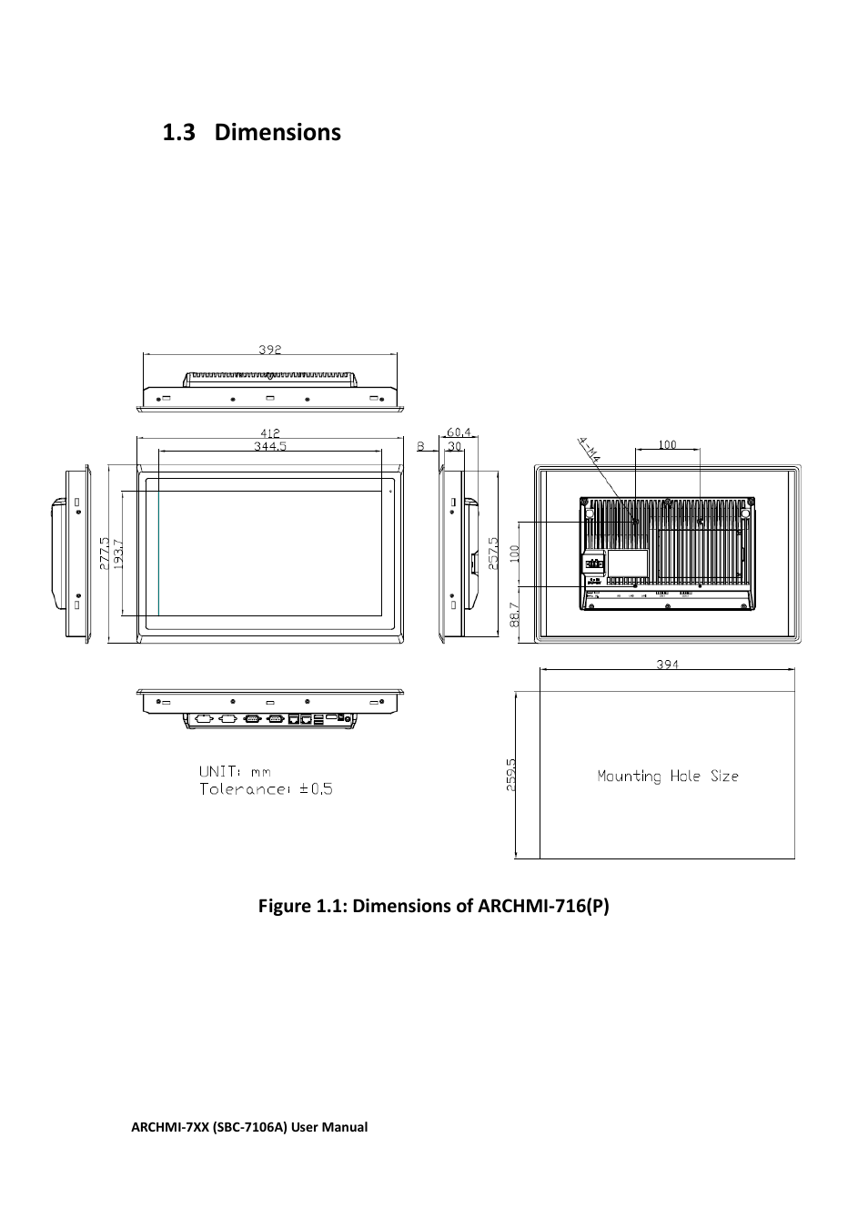 Dimensions……………………………..…………………………………….…11, 3 dimensions | Aplex Technology ARCHMI-716 User Manual | Page 12 / 114