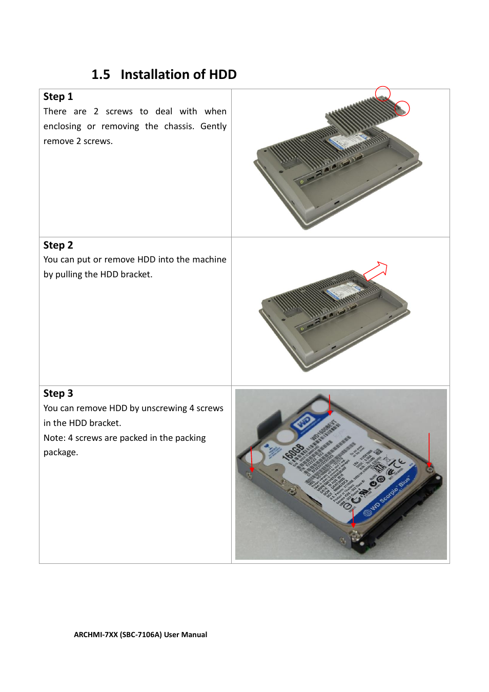 Installation of hdd ………………………………………...…………..…19, 5 installation of hdd | Aplex Technology ARCHMI-716 User Manual | Page 20 / 114