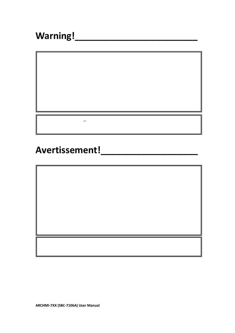 Warning, Avertissement | Aplex Technology ARCHMI-716 User Manual | Page 3 / 114