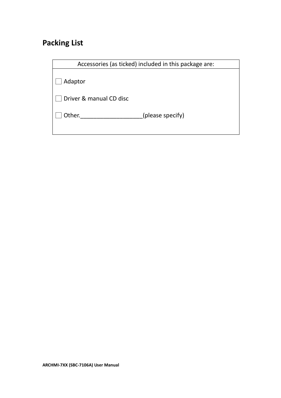 Packing list | Aplex Technology ARCHMI-716 User Manual | Page 5 / 114