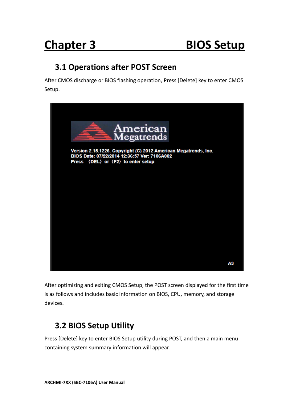 Chapter 3 bios setup, 1 operations after post screen, 2 bios setup utility | Aplex Technology ARCHMI-716 User Manual | Page 57 / 114
