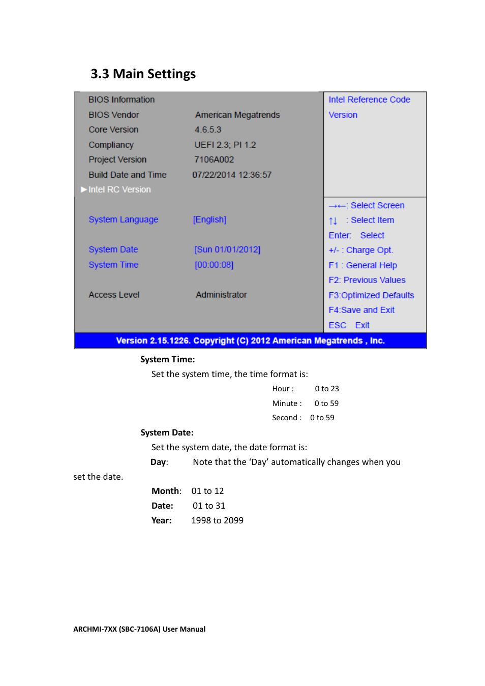 3 main settings……………………………………………………………………58, 3 main settings | Aplex Technology ARCHMI-716 User Manual | Page 59 / 114