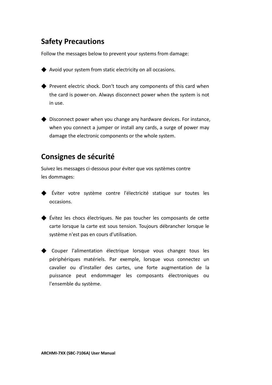 Safety precautions, Consignes de sécurité | Aplex Technology ARCHMI-716 User Manual | Page 6 / 114
