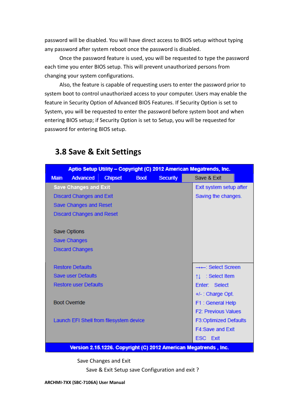 8 save & exit settings | Aplex Technology ARCHMI-716 User Manual | Page 73 / 114