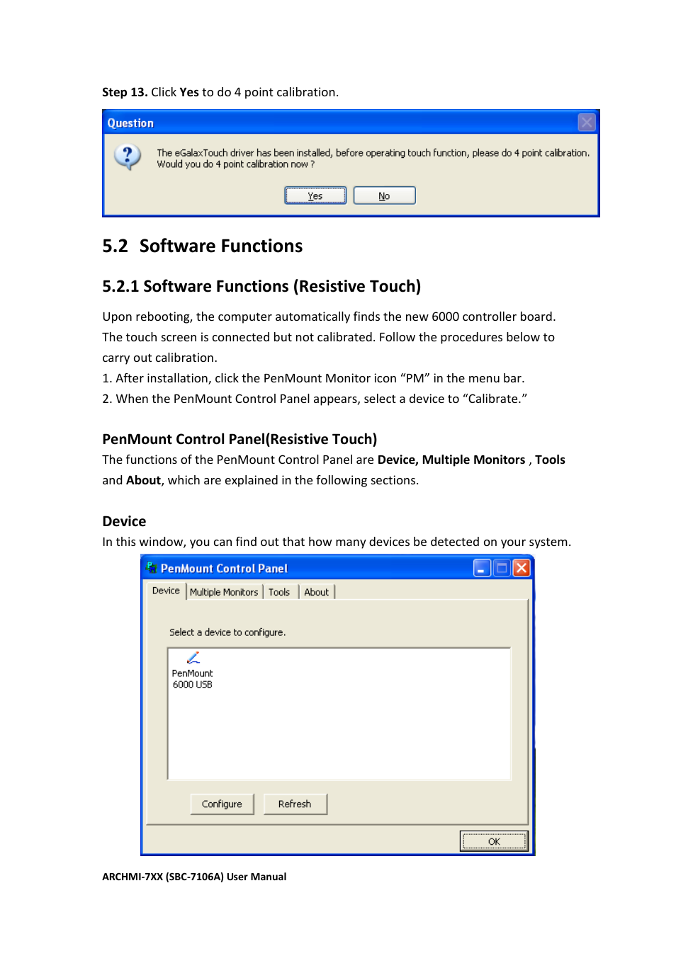 2 software functions, 1 software functions (resistive touch) | Aplex Technology ARCHMI-716 User Manual | Page 97 / 114