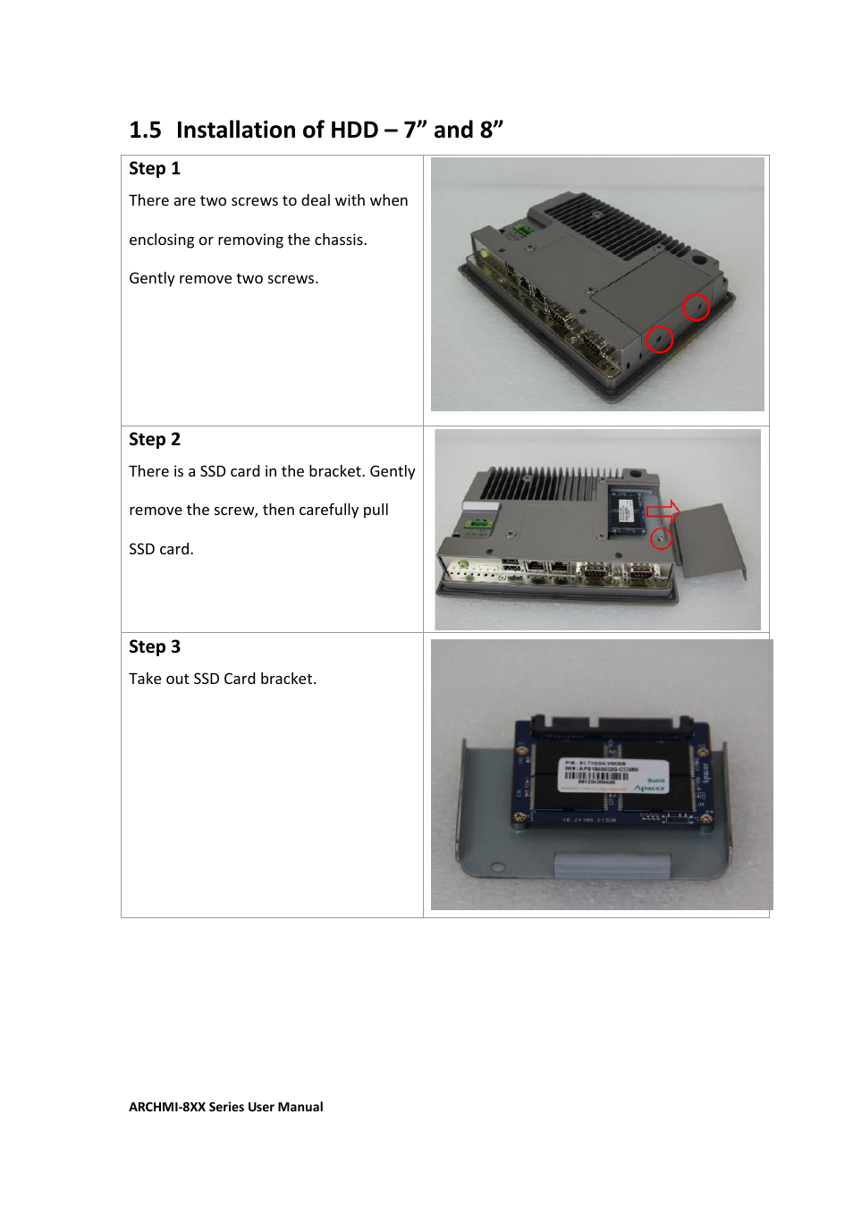 5 installation of hdd – 7”/8, 5 installation of hdd – 7” and 8 | Aplex Technology ARCHMI-807 User Manual | Page 23 / 121