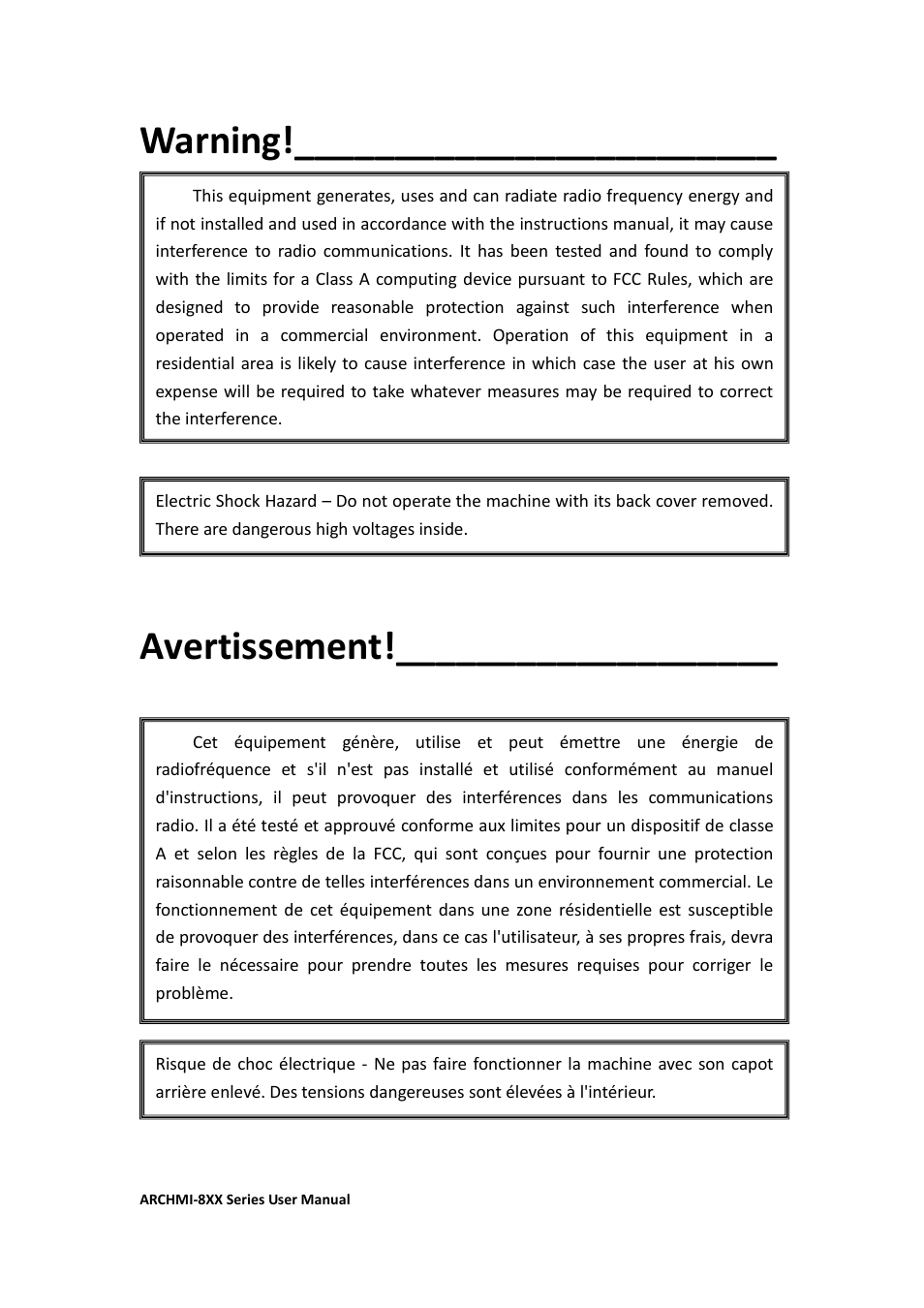 Warning, Avertissement | Aplex Technology ARCHMI-807 User Manual | Page 3 / 121