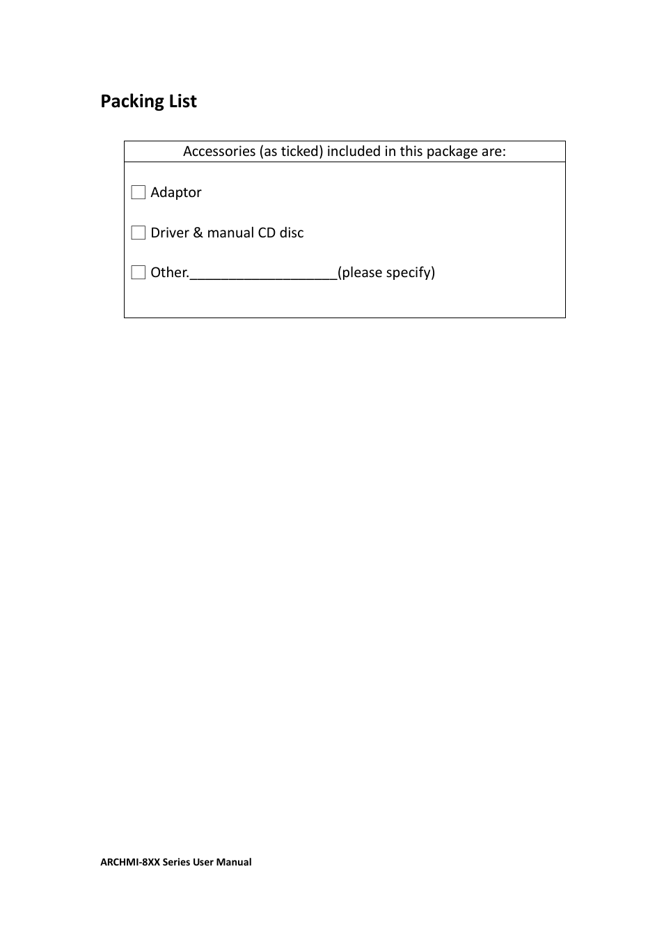 Packing list | Aplex Technology ARCHMI-807 User Manual | Page 5 / 121