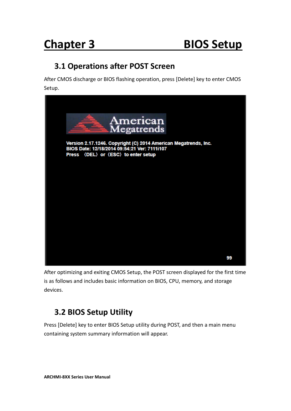 Chapter 3 bios setup, 2 bios setup utility……………………………………………………………….6, 1 operations after post screen | 2 bios setup utility | Aplex Technology ARCHMI-807 User Manual | Page 62 / 121
