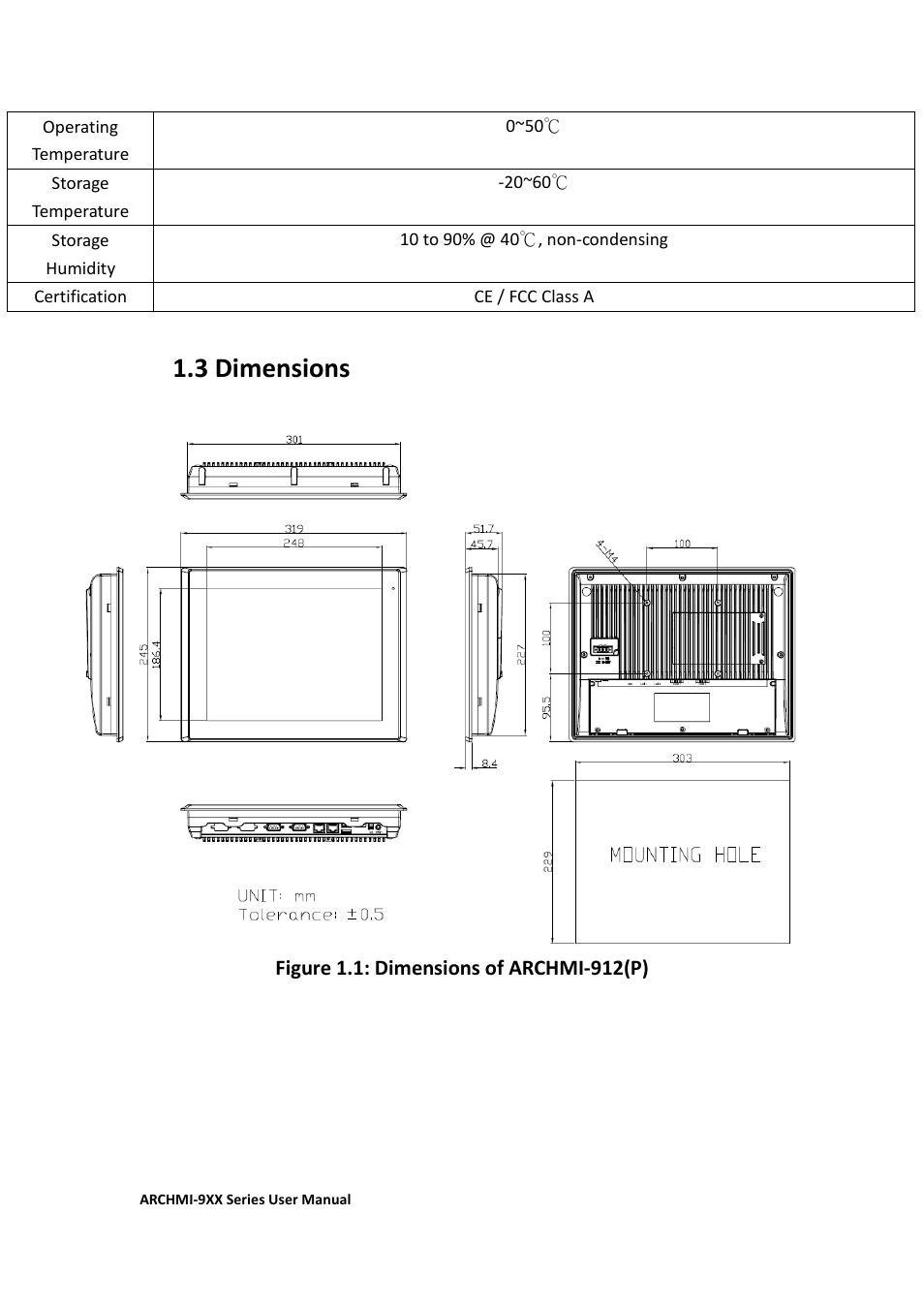 2 specifications…..………………...………………………………………………….8, 3 dimensions……..…………………....…………………………………………….10, 3 dimensions | Aplex Technology ARCHMI-912 User Manual | Page 11 / 114