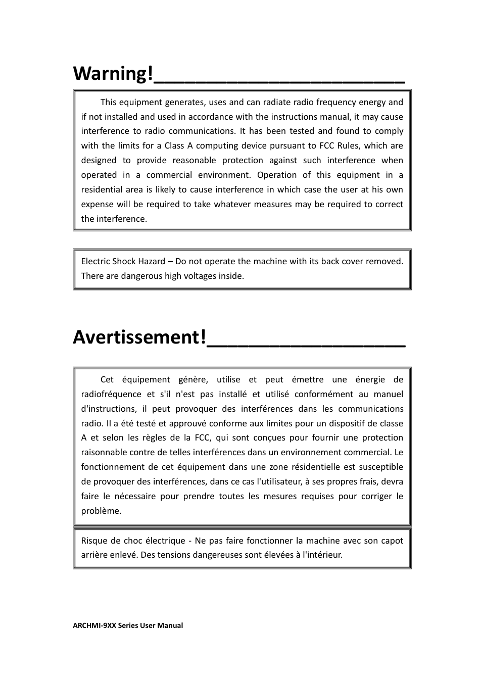 Warning, Avertissement | Aplex Technology ARCHMI-912 User Manual | Page 3 / 114