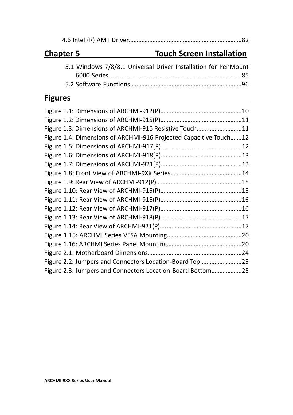 Chapter 5 touch screen installation, Figures | Aplex Technology ARCHMI-912 User Manual | Page 8 / 114