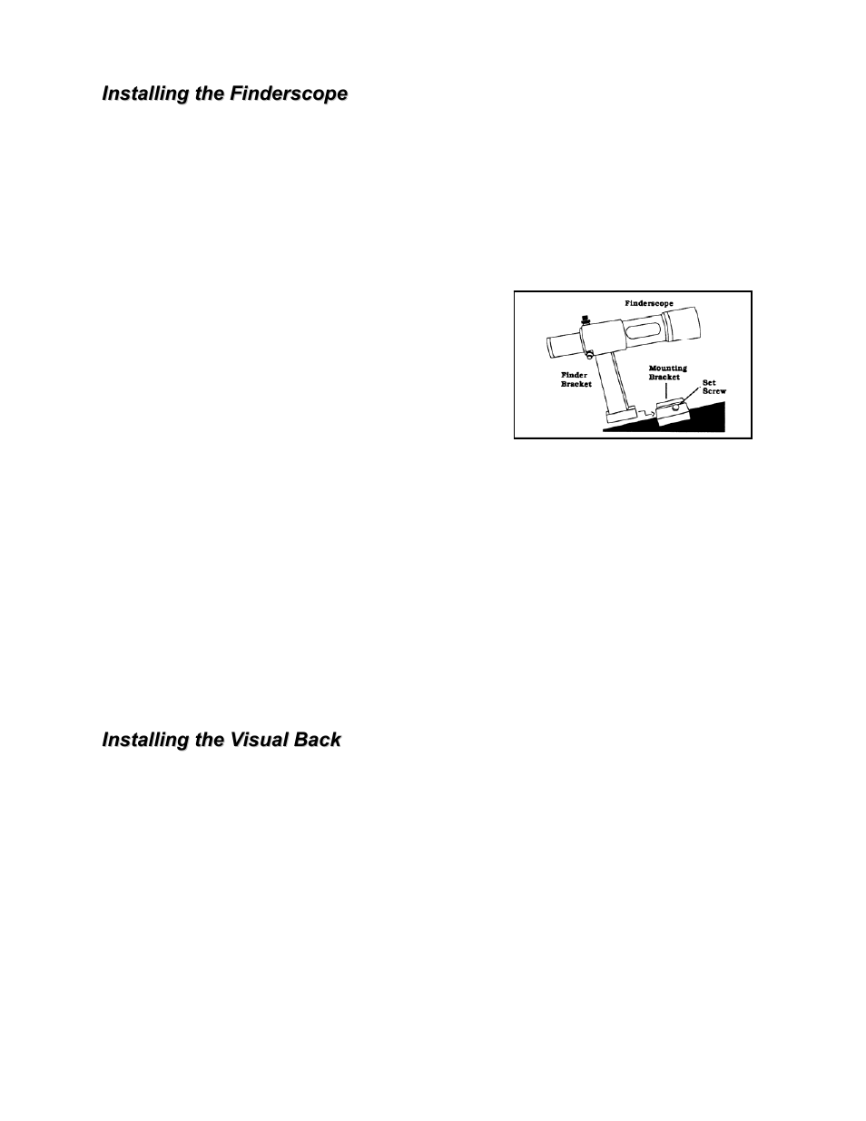 Installing the finderscope, Installing the visual back | Celestron XLT series User Manual | Page 13 / 60