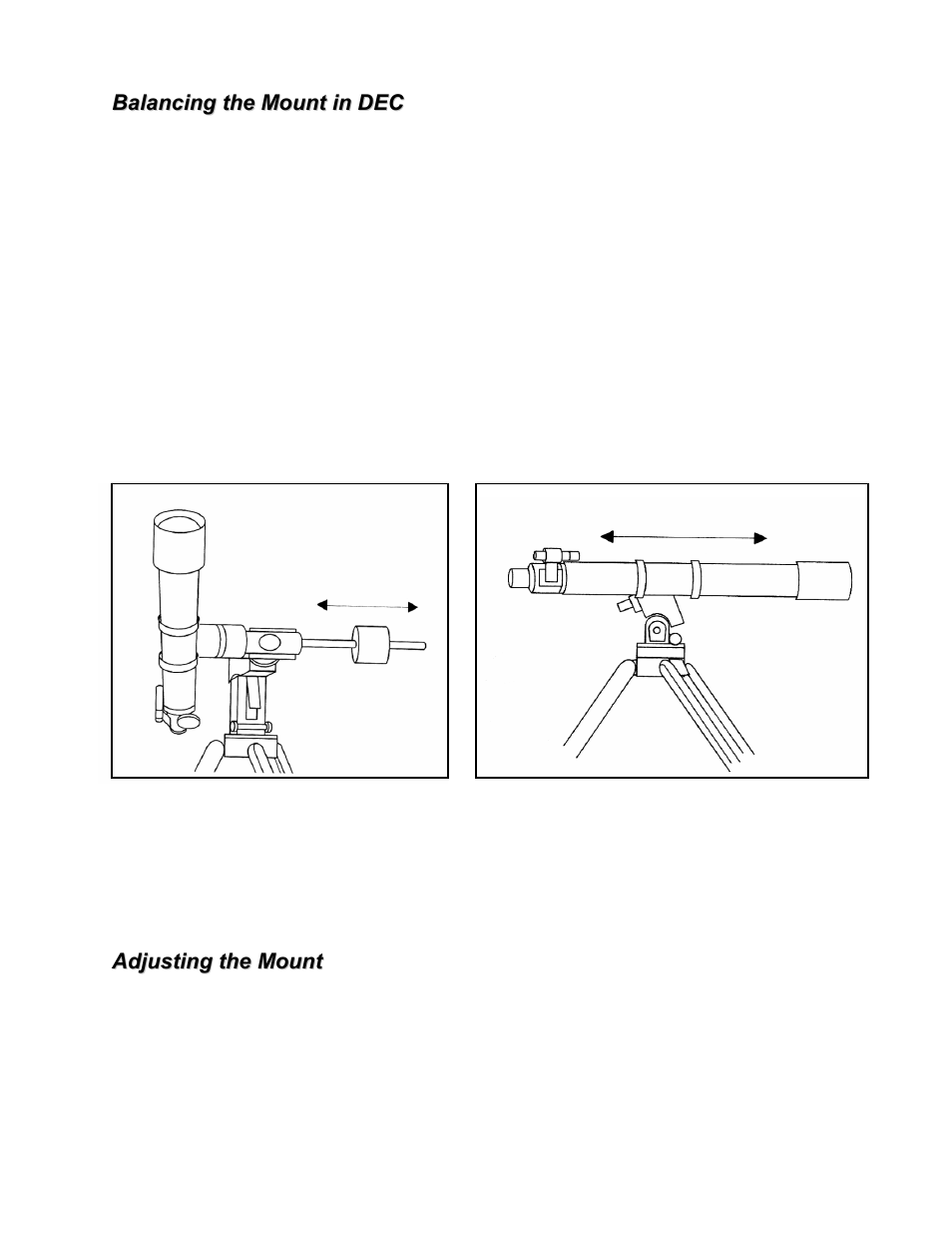 Balancing the mount in dec, Adjusting the mount | Celestron XLT series User Manual | Page 16 / 60