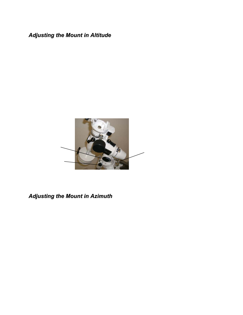 Adjusting the mount in altitude, Adjusting the mount in azimuth | Celestron XLT series User Manual | Page 17 / 60