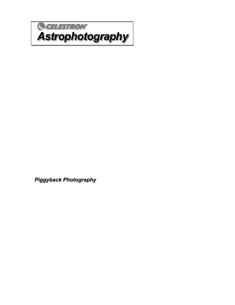 Piggyback photography, Astrophotography | Celestron XLT series User Manual | Page 33 / 60