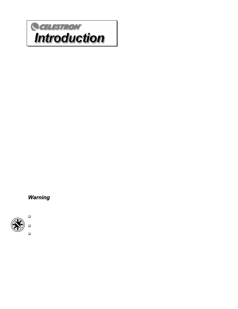 Warning, Introduction | Celestron XLT series User Manual | Page 4 / 60