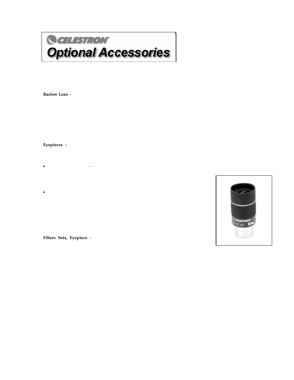 Optional accessories | Celestron XLT series User Manual | Page 46 / 60