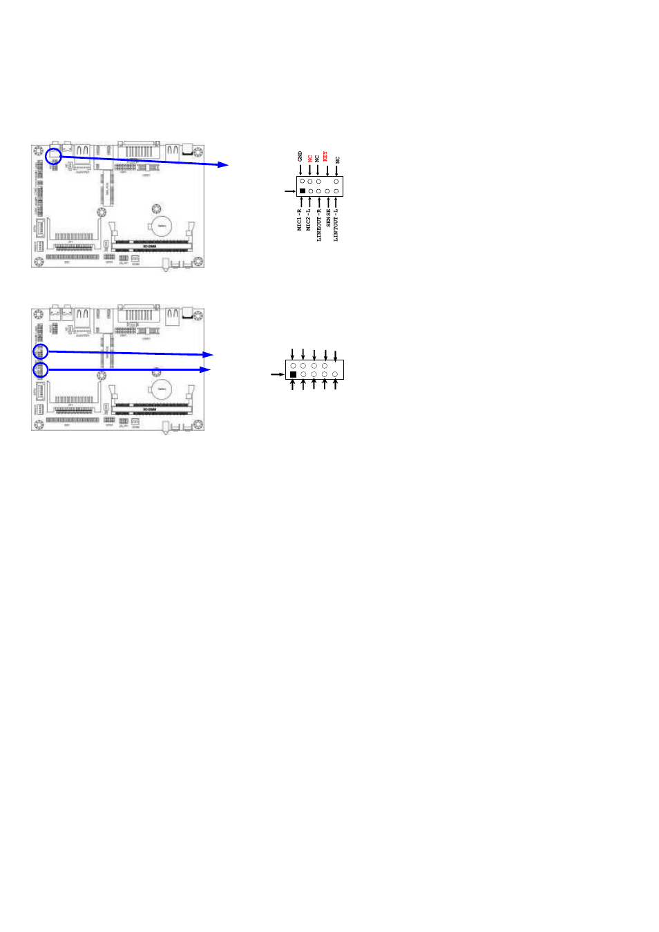 2 headers, 1) front panel audio (9-pin): audio1, 2) com connectors (9-pin): com1/com2 | Aplex Technology AHM-6077 User Manual | Page 18 / 63