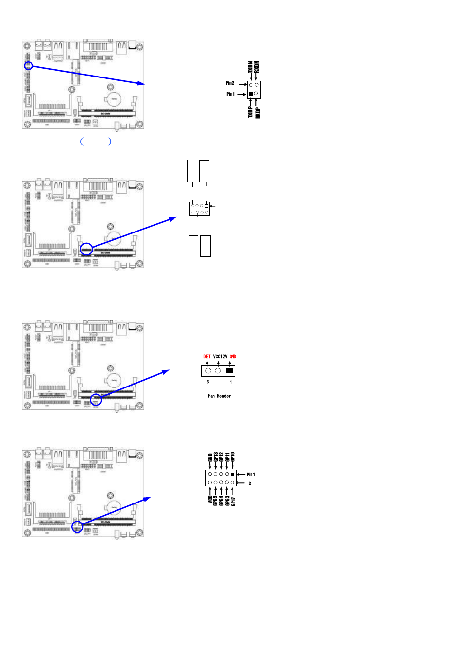 3)tx-rxcom header: tx-rxcom1, 4) jw-fp1 （ 8-pin, 5) sfan1 headers (3-pin): sysfan1 | 6) gpio1 connectors (10-pin): gpio, Tx-rxcom1 header, Gpio connector | Aplex Technology AHM-6077 User Manual | Page 19 / 63